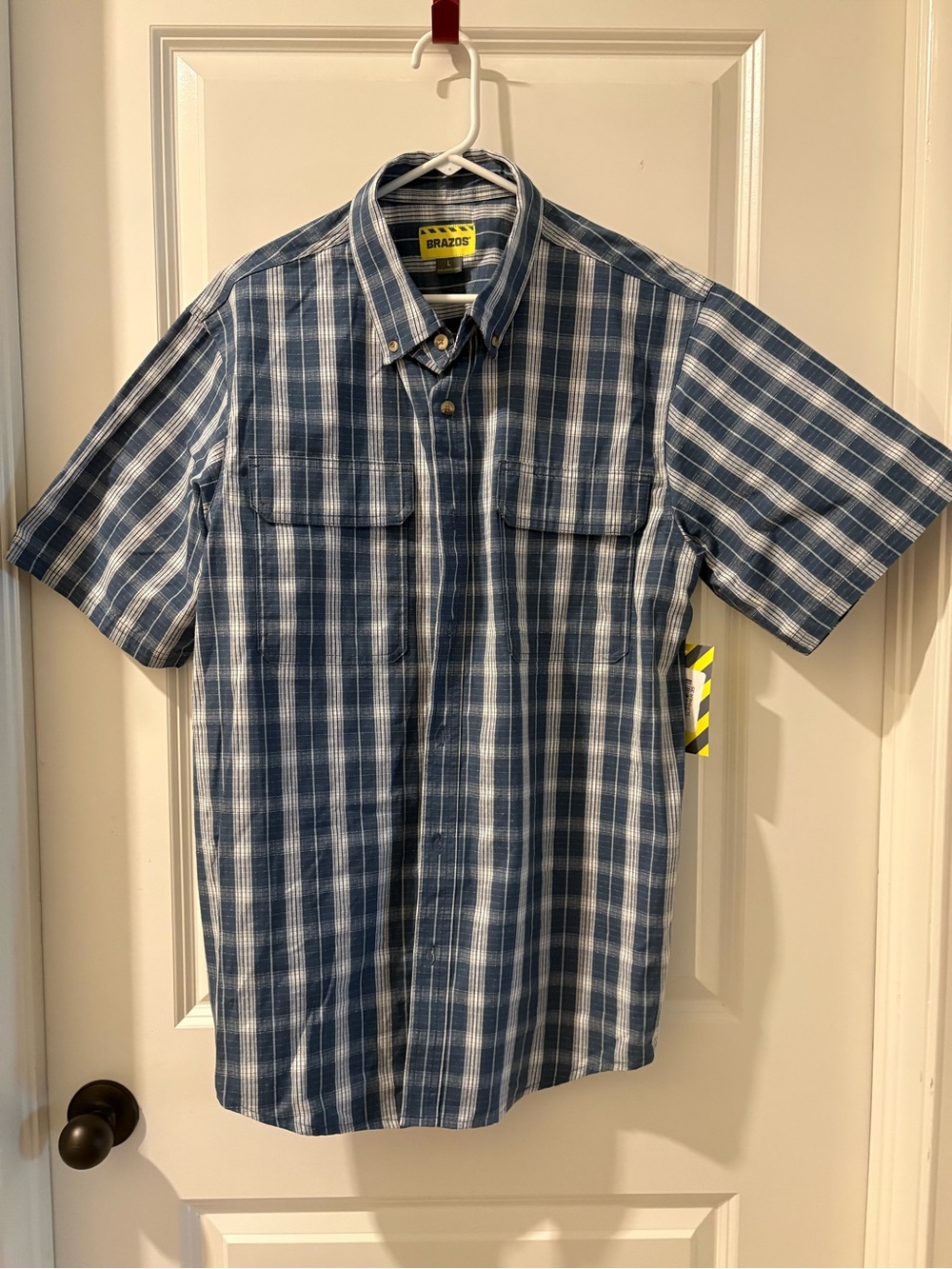 Brazos Men's Blue Plaid Short-Sleeve Button-Down Shirt
